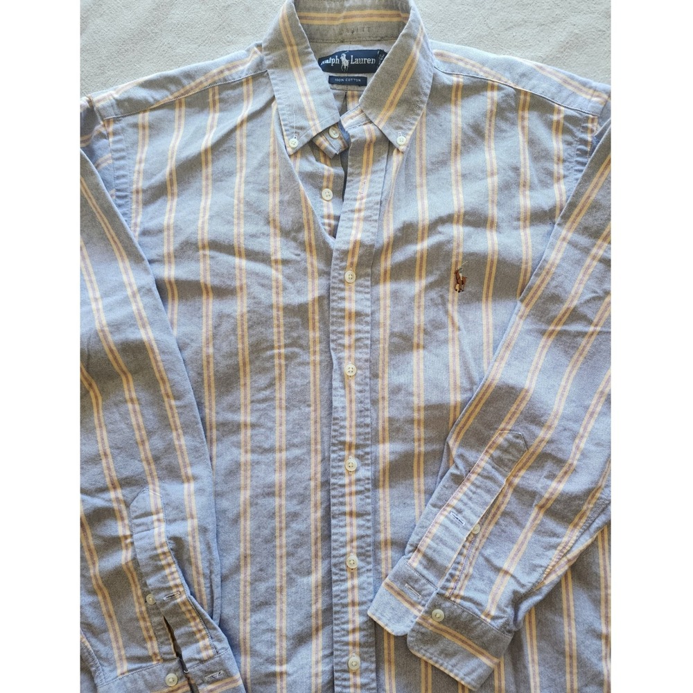 ✨️Vtg 90s Ralph Lauren Striped Shirt Blue Yellow Cotton. Preppy Streetwear Y2K